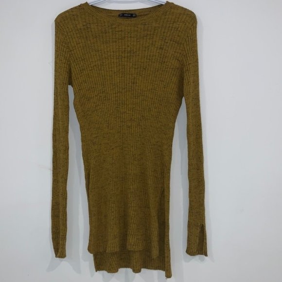 ZARA Knit Yellow Mustard Black Speckled Ribbed mini Sweater dress  Size Medium - Picture 8 of 10